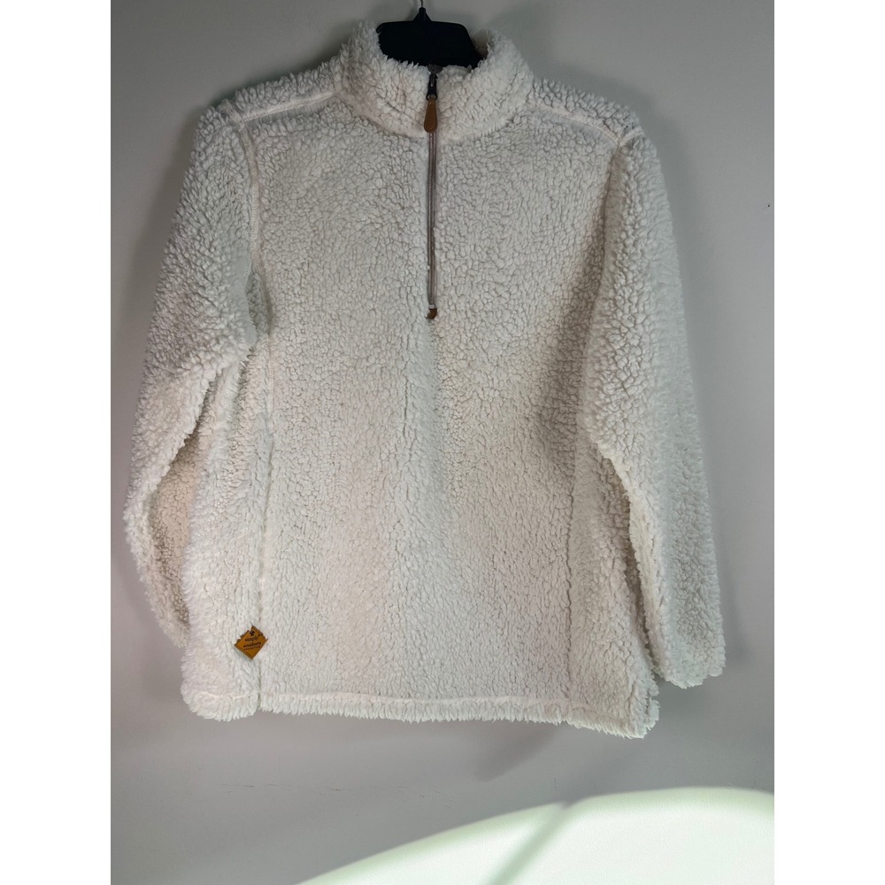 Simply Southern Sherpa Fleece Quarter Zip Pullover Cream White Women's Size M